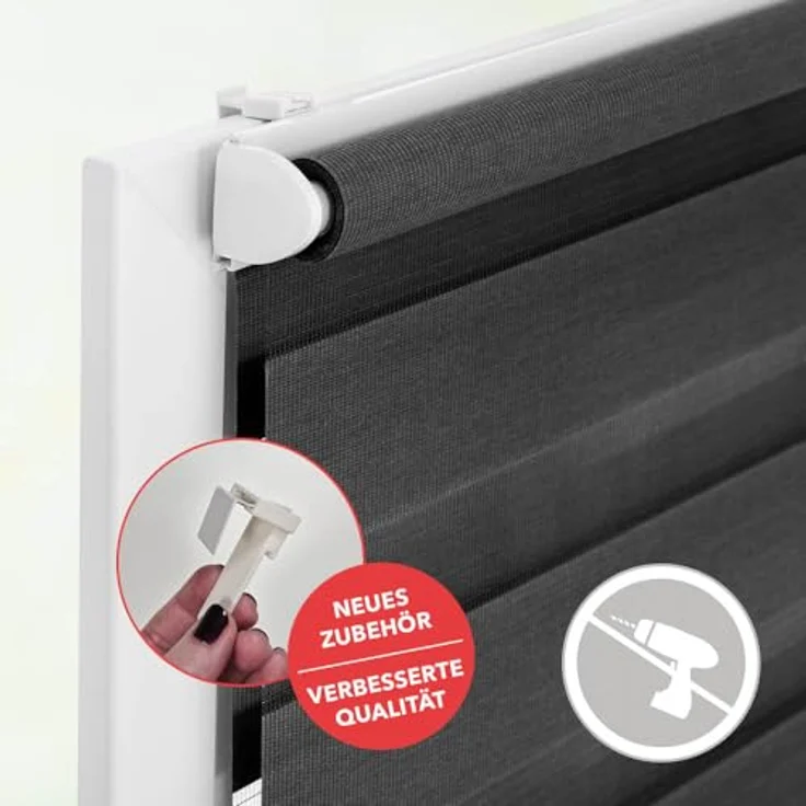 Lichtblick Sonnenschutzsysteme GmbH Doppelrollo Kopenhagen 60 cm x 220 cm (BxL) Anthrazit modernes Duo Rollo; Klemm- und schraubbar; Lichtdurchlässig und blickdicht – Bild 6