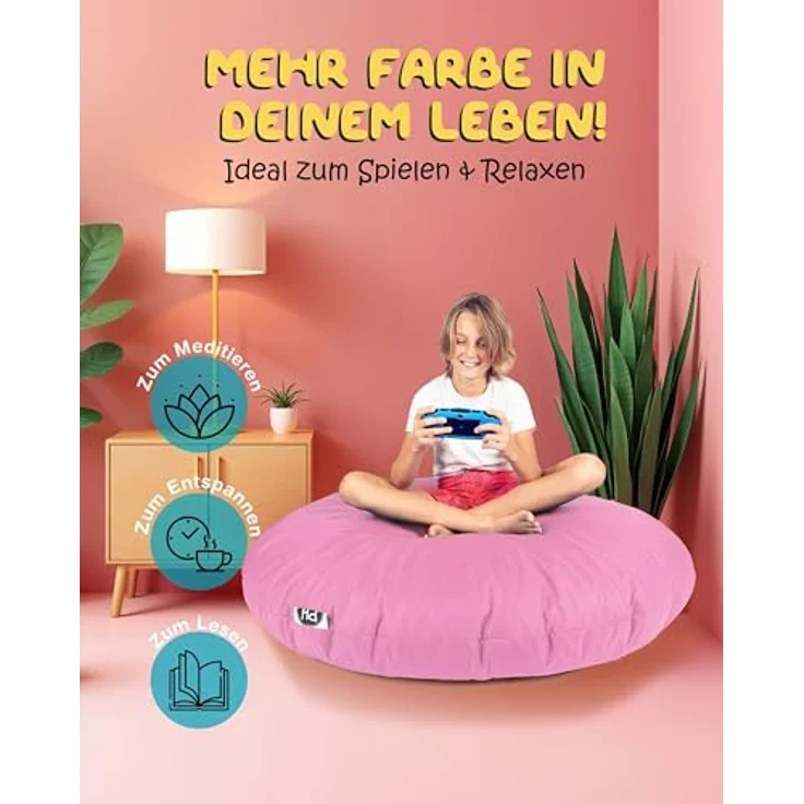 PATCH HOME 2 in 1 Funktion Sitzsack Sessel Bean Bag Sitzsäcke Gaming mit Reißverschluss bereits befüllt - Ø 125cm - Hellrosa – Bild 5