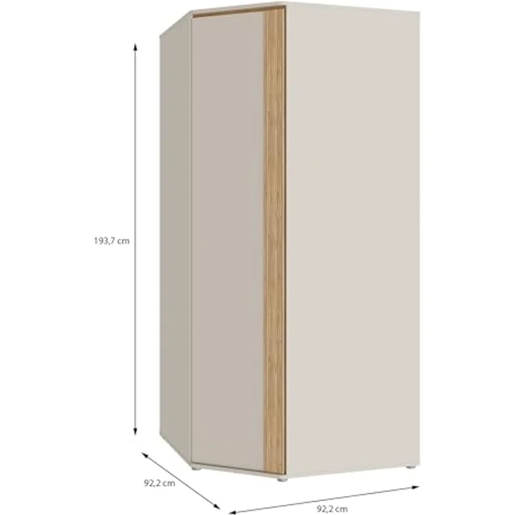 Forte WEXLIN Eckkleiderschrank 90 95, moderner Kleiderschrank mit Schranktür, Kinder- und Jugendzimmer, Kaschmir|Beige|Mauvella Eiche Holzdekor, 92,2 cm breit x 193,7 cm hoch x 92,2 cm tief – Bild 2