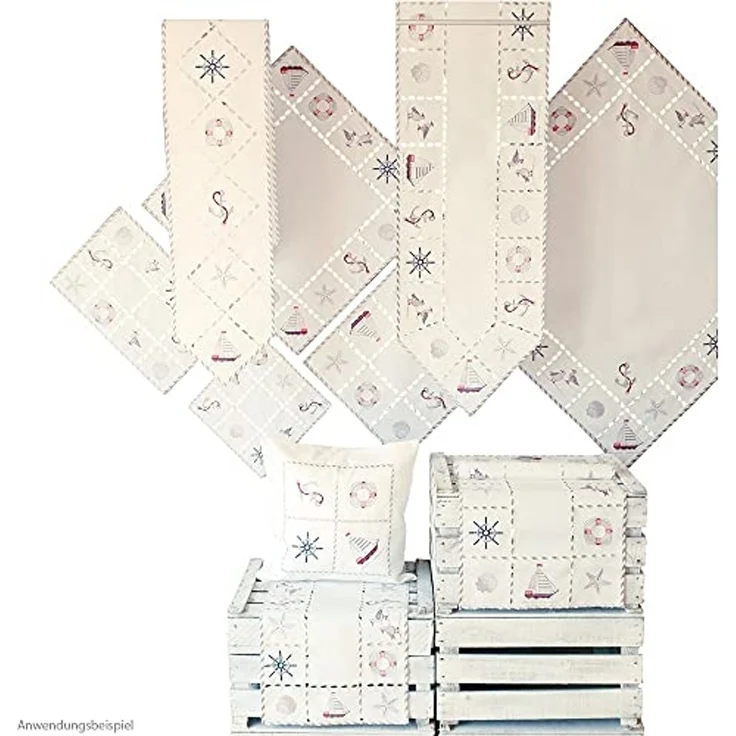 matches21 HOME & HOBBY Tischdecke Tischdeckchen NINA maritime Stickerei & Cutouts Polyester 30 x 30 cm (1-tlg), Pflegeleicht & waschbar bei 30 °C – Bild 2