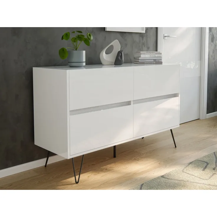Kommode Dion 120cm 4 SoftClose Schubladen Weiß hochglanz : Weiss hochglanz