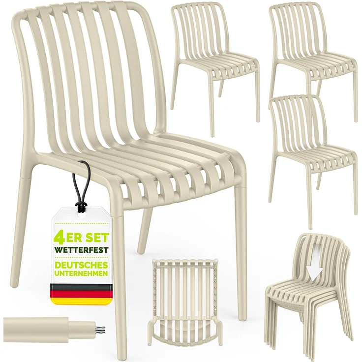 tillvex® Gartenstühle 4er Set Stapelbar Wetterfest | Outdoor Stühle bis 120kg belastbar | Gartenstühle Outdoor | Terrassenstuhl Gartenmöbel Balkon Garten Terrasse – Bild 6
