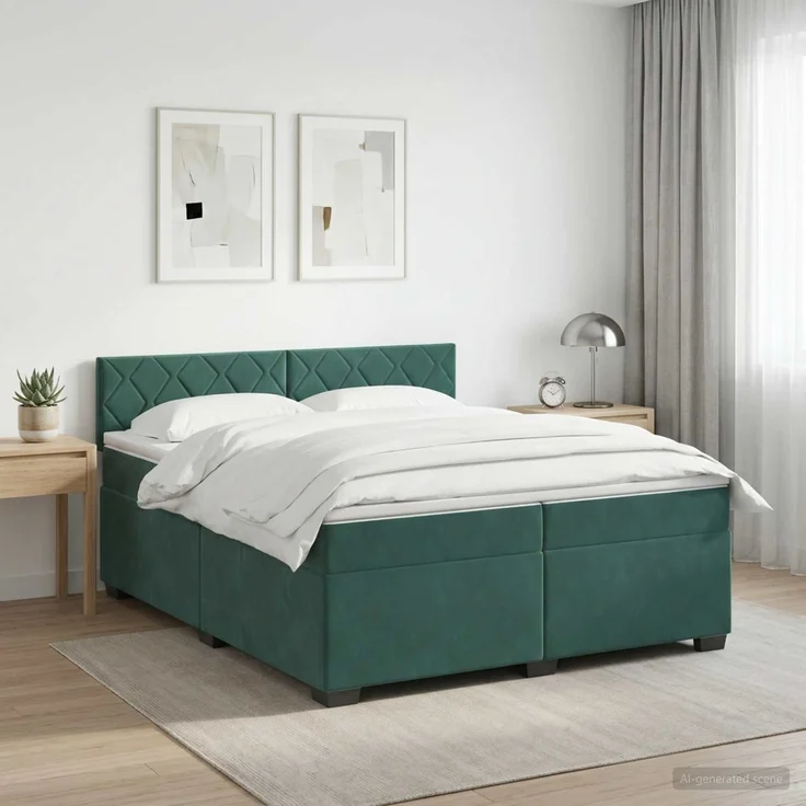vidaXL Boxspringbett mit Matratze Dunkelgrün 200 x 200 cm Samt 3450791 – Bild 1