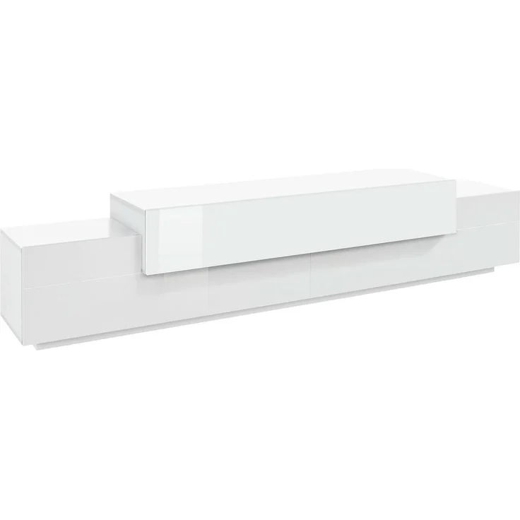 Dmora - TV-Schrank Nico, niedriges Wohnzimmer-Sideboard, Fernsehständer-Basis, 100% Made in Italy, 240 x 45 x 52 cm, glänzendes Weiß, – Bild 2