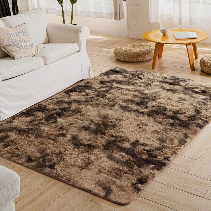 ROHATIM Teppich Wohnzimmer 160x230 cm braun Waschbar Rutschfester Hochflorteppich Kinderzimmer Schlafzimmer Flauschiger Teppiche