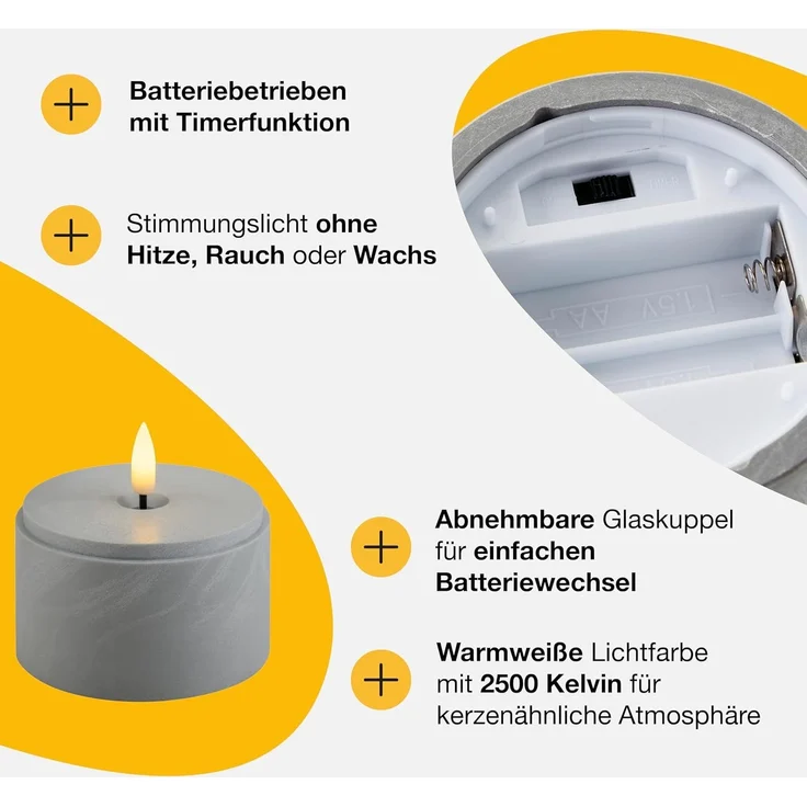 Brilliant LED Tischleuchte Illusion, LED fest integriert, LED-Kerzen Tischleuchten 2er-Set, 16x8 cm, Rauchglas, 2500 K, grau – Bild 6