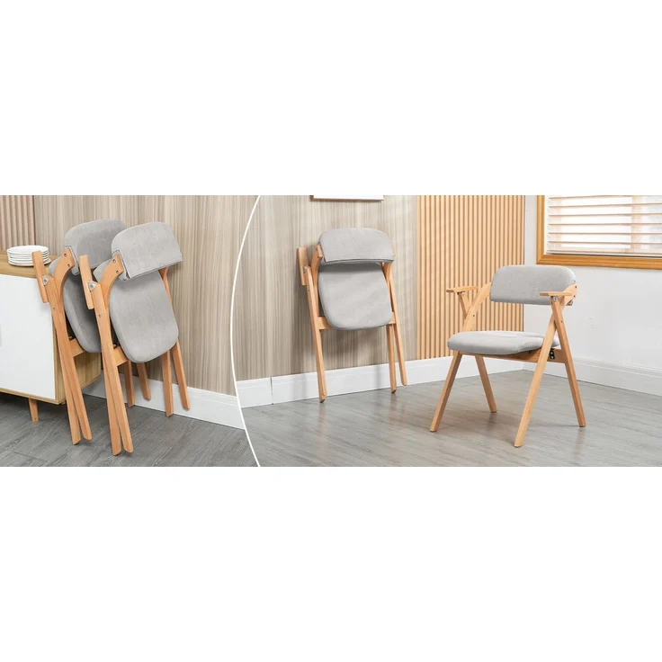 HOMEFUN Klappstühle mit Armlehnen, stapelbare Holzstühle mit gepolsterten Sitzen, 2er-Set, ideal für Gäste, Küche, Büro, Hochzeiten und Partys, Grau – Herde – 52,5 x 60 x 79 cm – YOUDENOVA – Bild 3