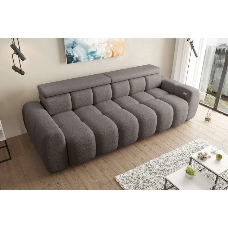 99rooms Alessio Bigsofa Boucle-Stoff ABRIAMO Braun mit Sitztiefenverstellung Lieferung Wohnung – Bild 2