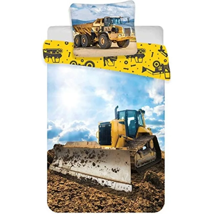 Bulldozer Baby Bettwäsche Bettbezug 100x135 cm, Kopfkissenbezug 40x60 cm, Baumwolle