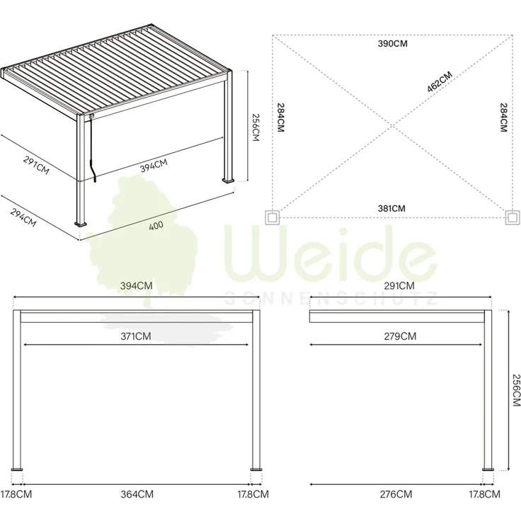 Weide Deluxe | Wand Pergola | Voll Aluminium | 3 x 4 M | Lamellendach weiß – Bild 6