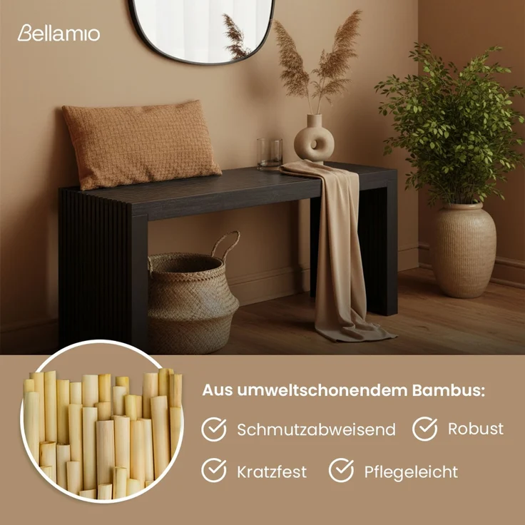 Bellamio 'Sava' Sitzbank, Bambus, schwarz, Holzbank ohne Lehne, 45x33x100 cm, bis 250 kg belastbar – Bild 2