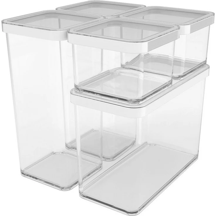 Rotho Loft 5er-Set Vorratsdosen mit Deckel verschiedene Größen, lebensmittelechter Kunststoff (PP) BPA-frei, transparent/weiss, (21.4 x 21.4 x 23.5 cm) – Bild 1
