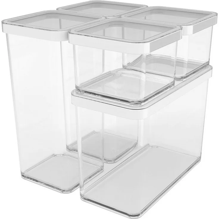 Rotho Loft 5er-Set Vorratsdosen mit Deckel verschiedene Größen, lebensmittelechter Kunststoff (PP) BPA-frei, transparent/weiss, (21.4 x 21.4 x 23.5 cm)