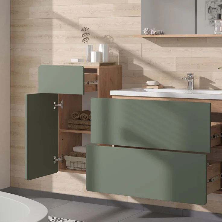 Midischrank Izan Grün/Goldkraft Eiche 36.6 x 76.6 cm mit Schublade und Tür Vicco – Bild 4