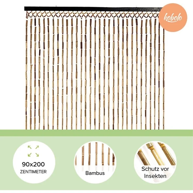 Kobolo Türvorhang Bambusvorhang BAMBOO -Braun Natur - 90x200 cm (1 St), Ösen, transparent – Bild 2
