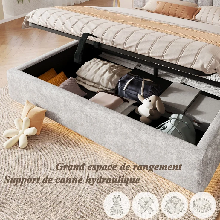TavilaEcon Boxspringbett Polsterbett mit sicherer Matratzenfixierung & Abgerundete hellgrau Liegefläche 180 × 200 cm – Bild 9