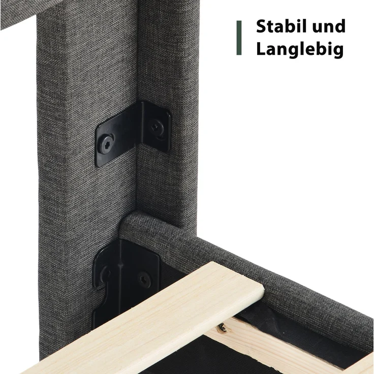 Polsterbett 140x200 cm mit Lattenrost und Matratze, dunkelgrau, gepolstertes Kopfteil – Bild 6