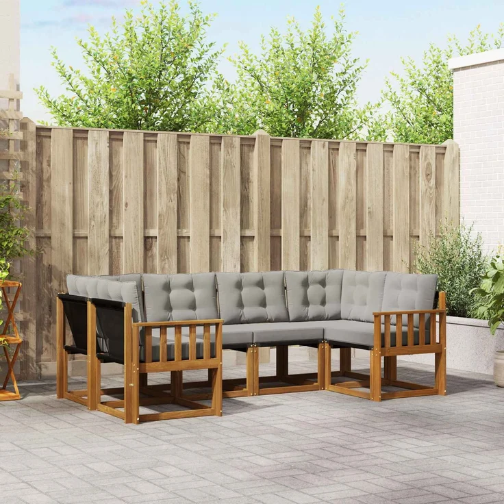vidaXL Outdoor-Sofagarnitur 6 stk. 6-Sitzer Natur und Hellgrau 3368998 – Bild 1