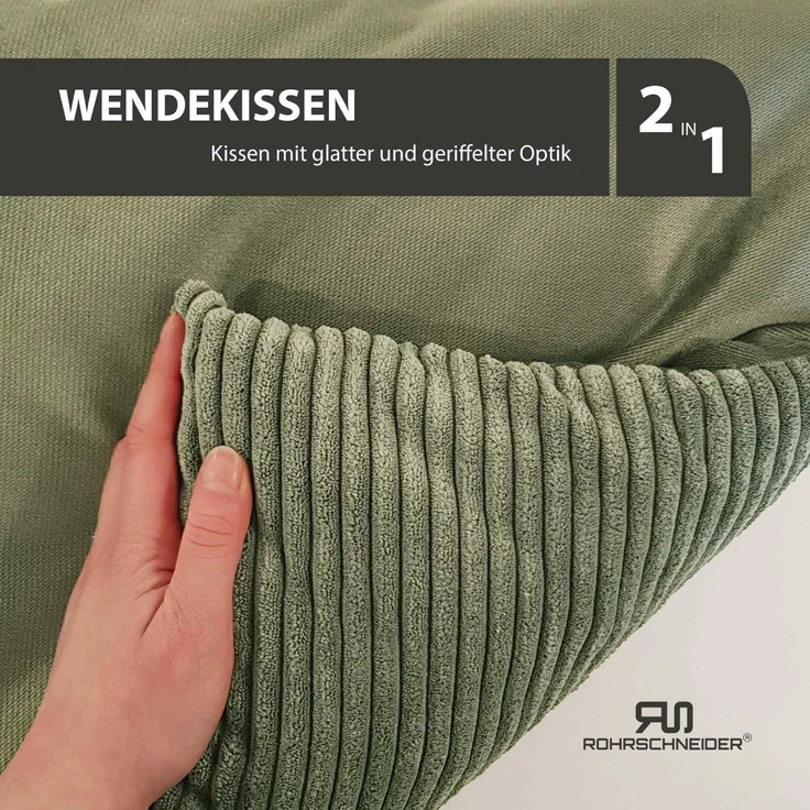 ROHRSCHNEIDER Hundebett - Cord, Hundekorb, Tierbett, Wendekissen, Bezug waschbar, rutschfest Salbeigrün 15x55x42cm – Bild 6