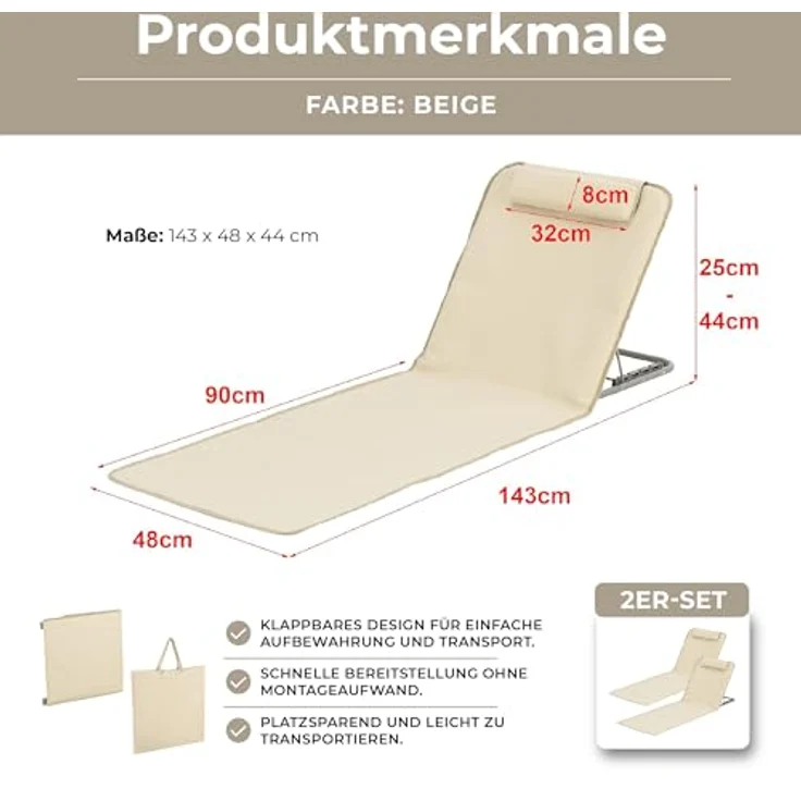 Strandmatte Donostia 2er Set 143x48cm Beige [en. casa] – Bild 6