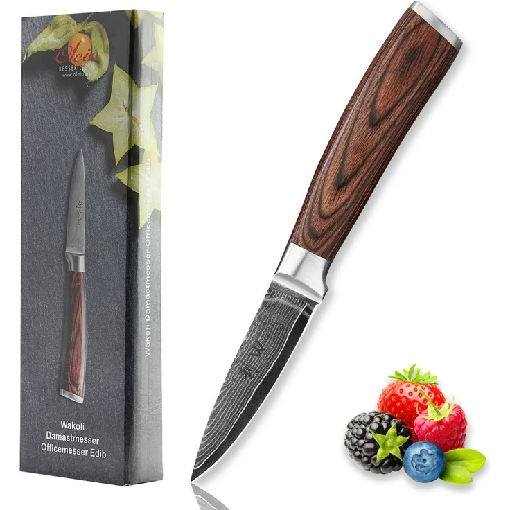 Wakoli Gemüsemesser EDIB Damast Officemesser I Küchenmesser Kochmesser I 8cm Klinge, VG10 Kern, 67 Lagen Damaststahl, Pakkaholzgriff, inkl. Geschenkbox – Bild 5