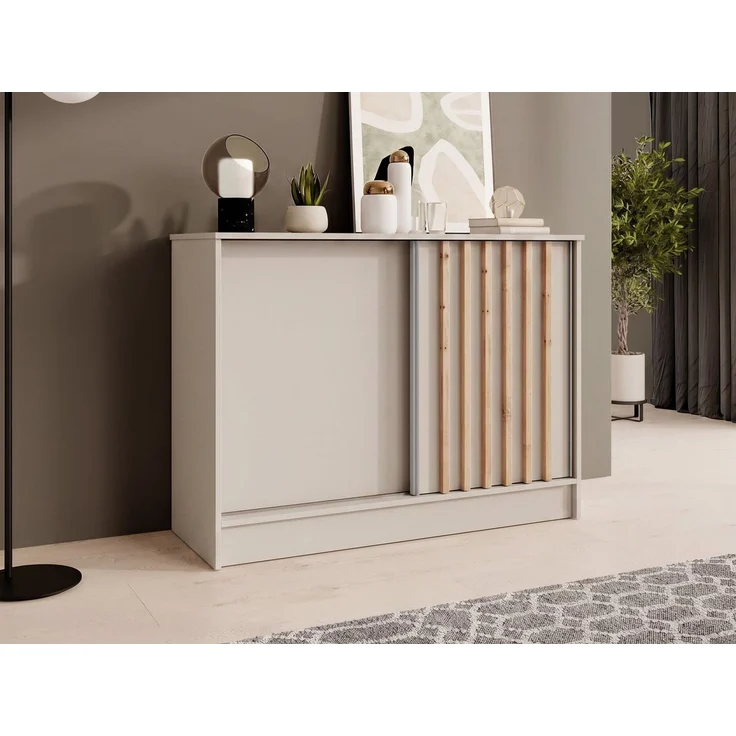 Beautysofa Kommode mit 2 Schiebetüren HORIZON (in 100 cm, 120 cm oder 160 cm, verschiedene Farben: Eiche Artisan, Schwarz, Weiß, Kaschmir), mit dekorativen Lamellen – Bild 1