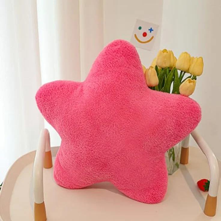 Herfair Kuschelkissen Kinder Sternkissen, Plüsch Kissen Dekokissen für Kinderzimmer,Weiche Flauschige Sternform Zierkissen,Gefülltes Stern Wurfkissen Kissen für Heimdekoration (Rosenrot,60CM) – Bild 2