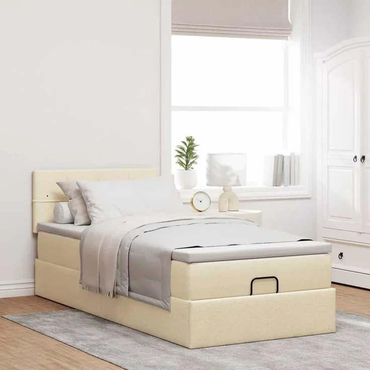 vidaXL Ottoman-Bett mit Matratze Creme 100x200 cm Stoff 3311440 – Bild 3