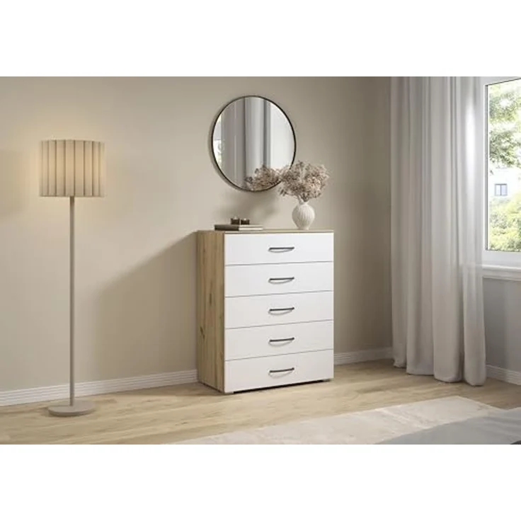 rauch Aditio Box, Kommode, 5 Schubladen, mit Softclose-Funktion, Farbe Weiß/Eiche Artisan, BxHxT 80x100x43cm – Bild 2