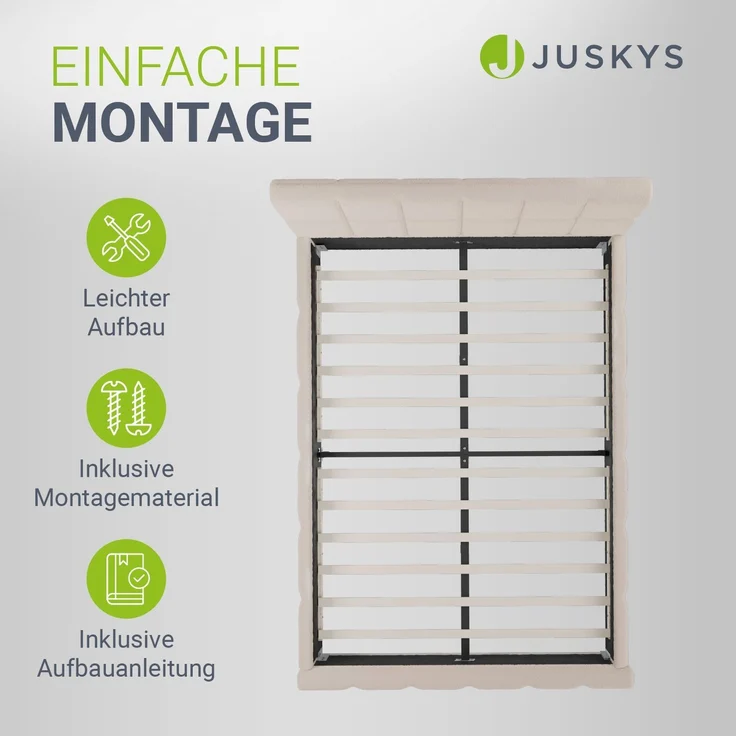 Juskys Polsterbett Florenz 140 x 200 cm – Bouclé, modernes Bett mit Kopf- & Fußteil, stabilem Holz- & Metallrahmen, Lattenrost, 500 kg Tragkraft – Beige – Bild 7