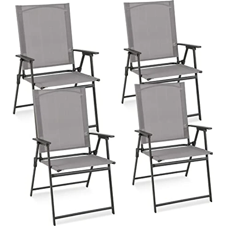COSTWAY 4er Set Gartenstühle, Hochlehner Klappstühle mit wetterfestem Stoff, Balkonstühle mit Armlehnen, Terrassenstühle bis 150 kg belastbar, für Garten, Terrasse, Balkon, Grau – Bild 2