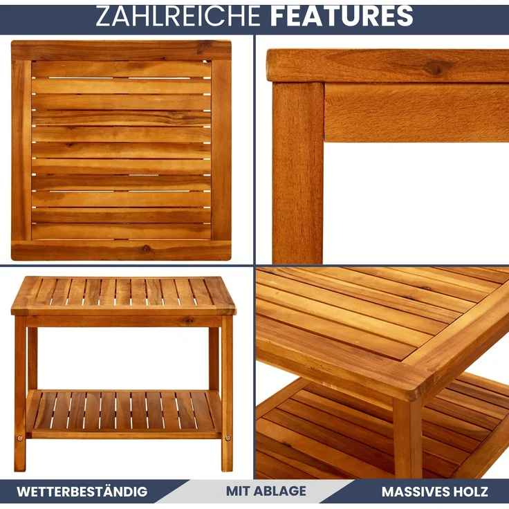 DELUKE® Beistelltisch Holz EMMI - Massivholz, 60x60x45cm | Couchtisch Akazie Beistelltisch Couch Holztisch Outdoor Sofatisch Gartentisch eckig – Bild 5
