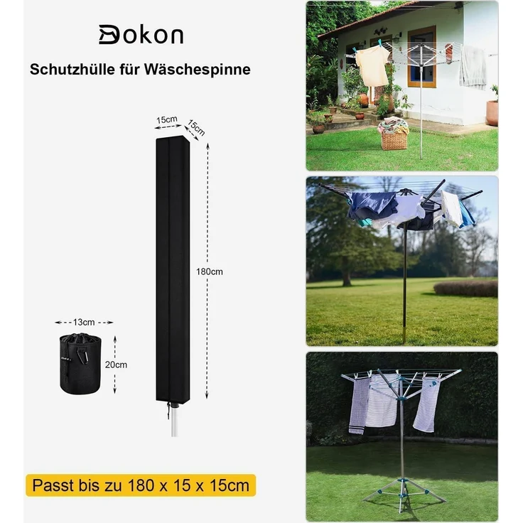 Dokon Schutzhülle Wäschespinne Abdeckung 180xØ16cm Oxford Gewebe Anti-UV – Bild 2