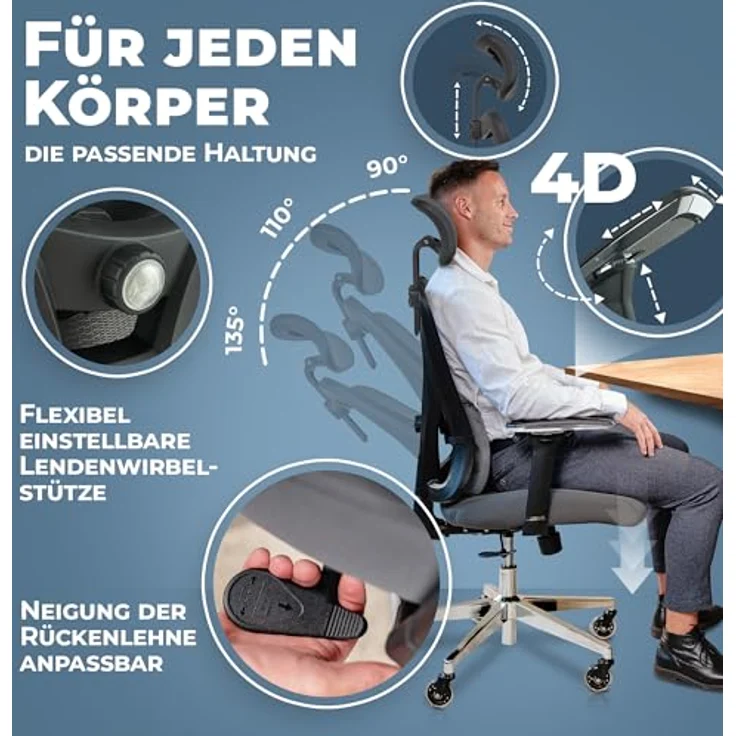 Clouvou Drehstuhl CleverSeat, anthrazit, ergonomisch, flexibel, 70x134x70 cm, für Arbeitszimmer und Büro – Bild 5