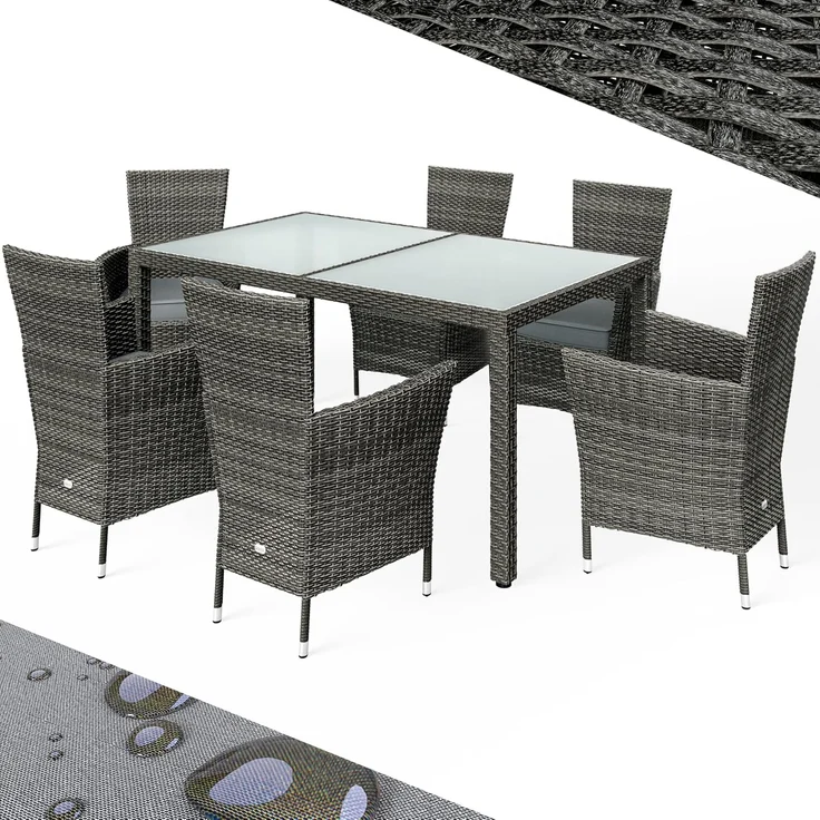 CASARIA® Gartenmöbel-Set, grau, mit Esstisch 150x90 cm – Bild 1
