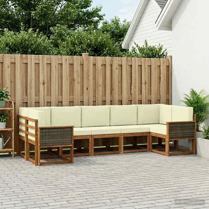 vidaXL Outdoor-Sofagarnitur 7 stk. 7-Sitzer Natur und Creme 3385506 – Bild 1