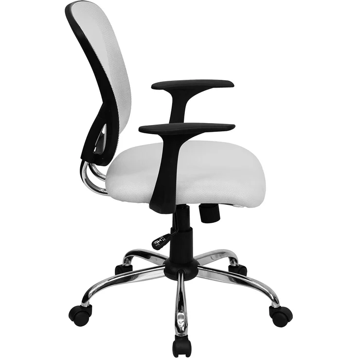Flash Furniture Alfred Bürostuhl mit mittlerer Rückenlehne, Netzstoff, Drehstuhl mit Chromfuß und Armlehnen, Weiß – Bild 6