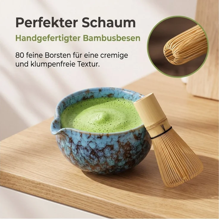 SURFOU Teeservice Matcha Set 7-teilig mit Schale Bambusbesen Sieb Zubehör (7-tlg) – Bild 3