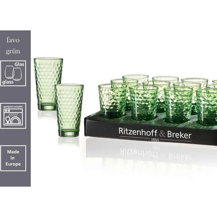 Ritzenhoff & Breker Favo Longdrinkglas 400 ml grün 12er Set – Bild 2