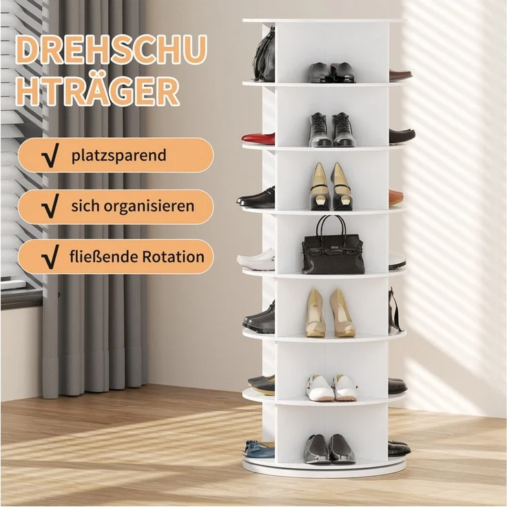 PEALOV Schuhregal drehbares Schuhkarussell mit 360°-Funktion und 7 Ebenen, 1-tlg, Platzsparende Schuhaufbewahrung, 60 x 60 x 160 cm in Weiß – Bild 4