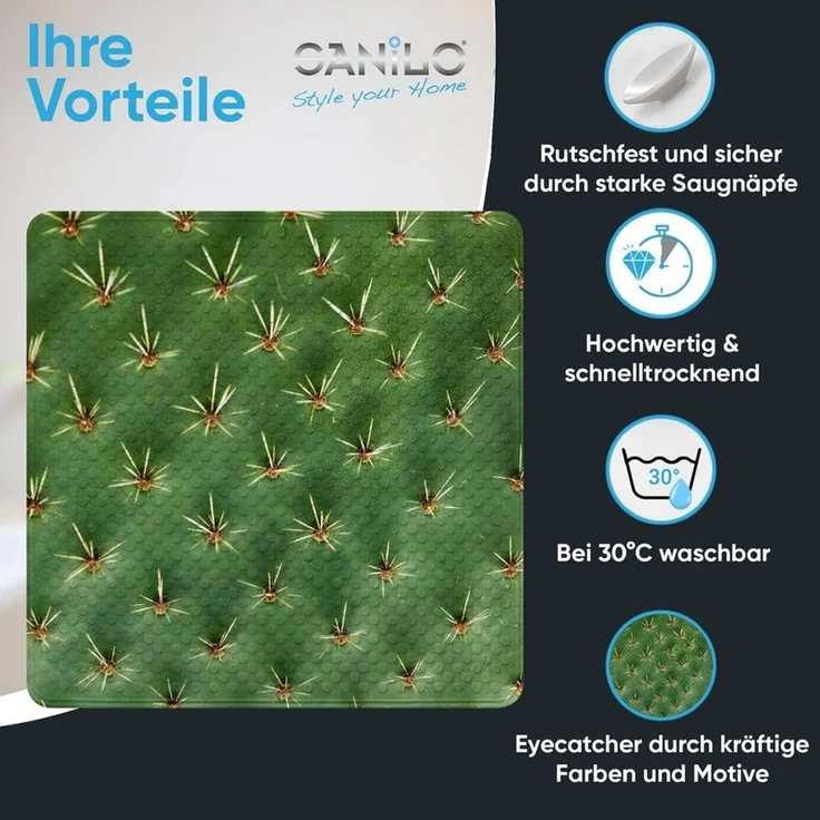 Sanilo Duschmatte Kaktus, rutschfeste & sichere Badematte, hochwertig, mit Motiv, Kunststoff PVC, quadratisch, 230 extra starke Saugnäpfe, 53 x 53 cm, waschbar