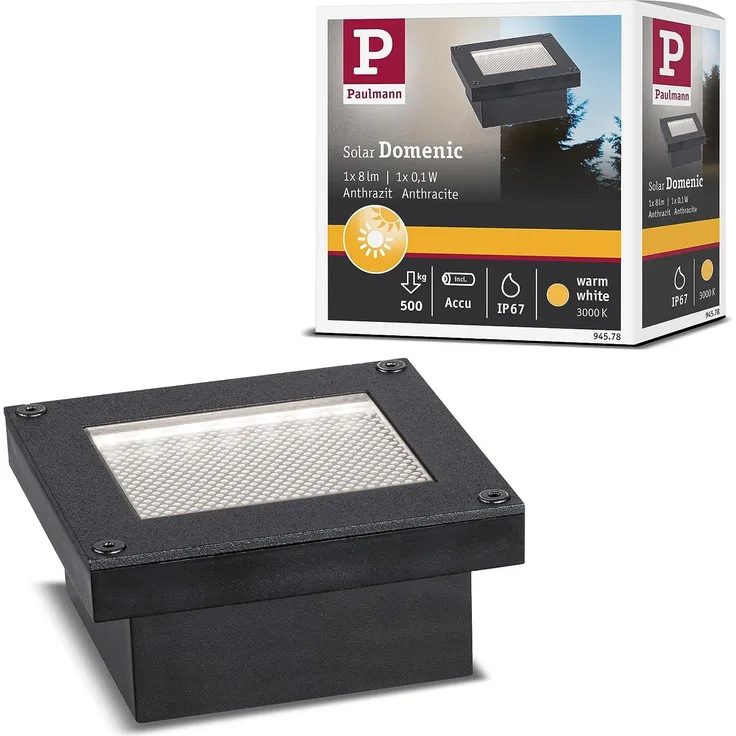 Paulmann 94578 Solar LED Bodeneinbauleuchte Domenic 80mm IP67 3000K Schwarz