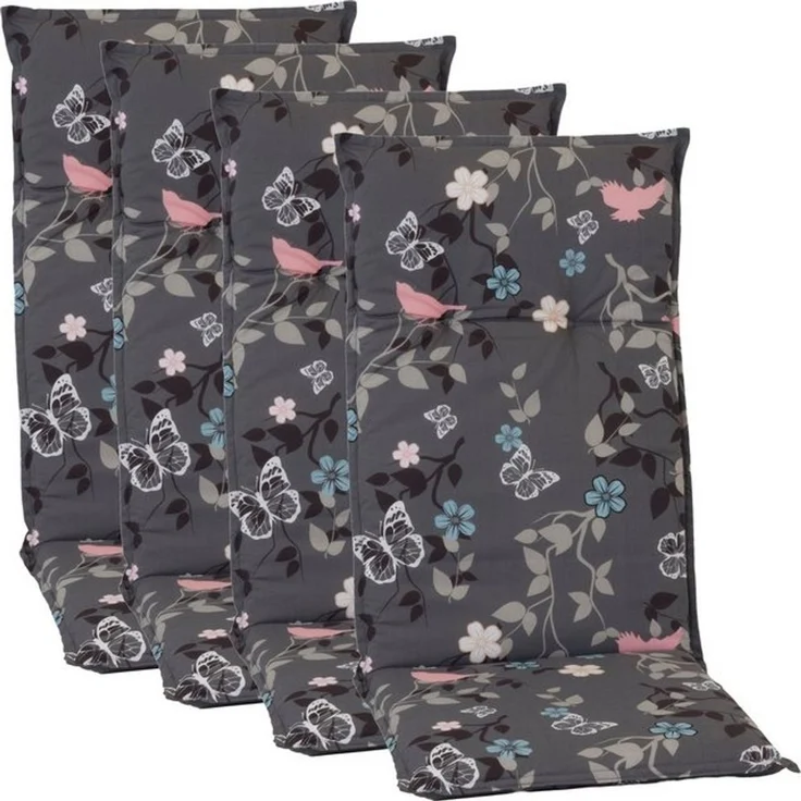 NYVI Hochlehnerauflage Hochlehner Auflagen 4er Set Barcelona - Gartenstuhlauflagen 118x50cm, (4 St), Stuhlauflage, Sitzauflage mit Halteband, UV-fest, Blumen Floral – Bild 4