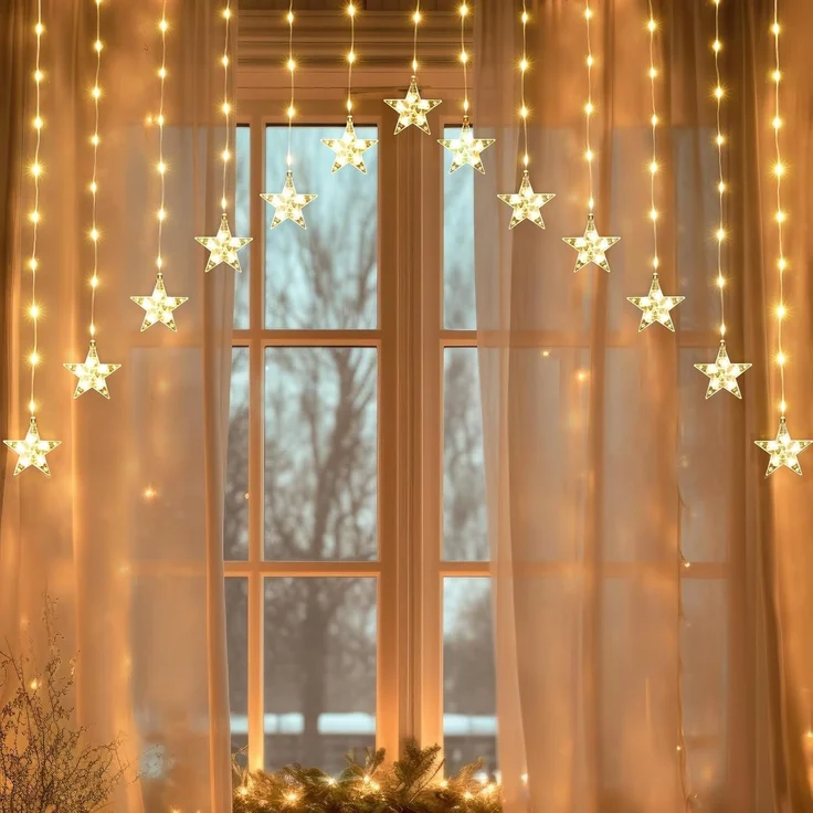 SALCAR 3m LED Sternen Lichtervorhang, 222 LED mit 16er Stern LED Lichterkette Sterne, Fenster Deko LED Stern mit timer, Weihnachtsbeleuchtung für Weihnachten Balkon Party Hochzeit - Warmweiß – Bild 6