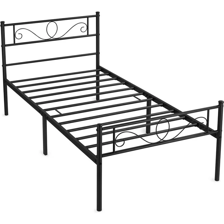 Yaheetech Metallbett mit Kopf- und Fußteil & Lattenrost, Schwarz, 90x190 cm – Bild 1