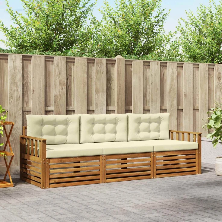 vidaXL Outdoor-Sofagarnitur 3 stk. Natur und Creme 3372930 – Bild 1