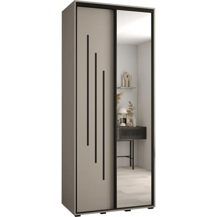 ABIKS MÖBEL Schwebetürenschrank Dakota 9 Schlafzimmerschrank mit Spiegel, Kleiderstange und Regalen