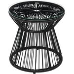 Outsunny Beistelltisch Runder Ratten Kaffeetisch, Bistrotisch mit Glastischplatte (Gartentisch, 1-St, Couchtisch), für Terrasse, Balkon, Metall, Schwarz