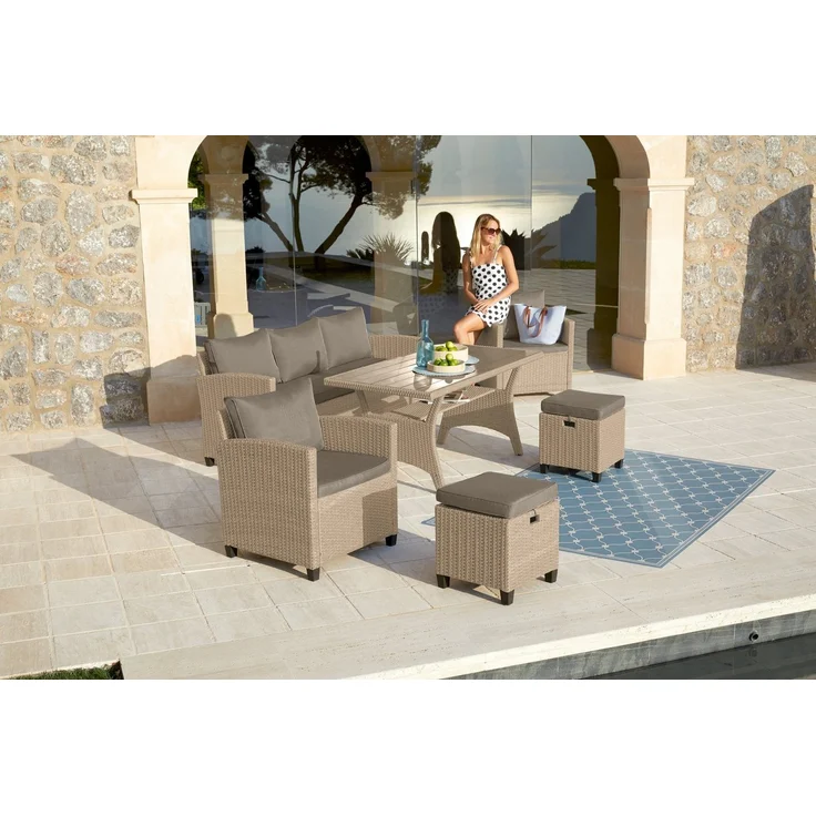 KONIFERA Gartenlounge-Set Amsterdam, (Set, 16-tlg, 1x 3er Sofa, 1x 2 Sessel, 2x Hocker, 1xTisch 144,5x74x67cm,Polyrattan), Stahl, Ablagefläche unter dem Tisch, Loungeset – Bild 5