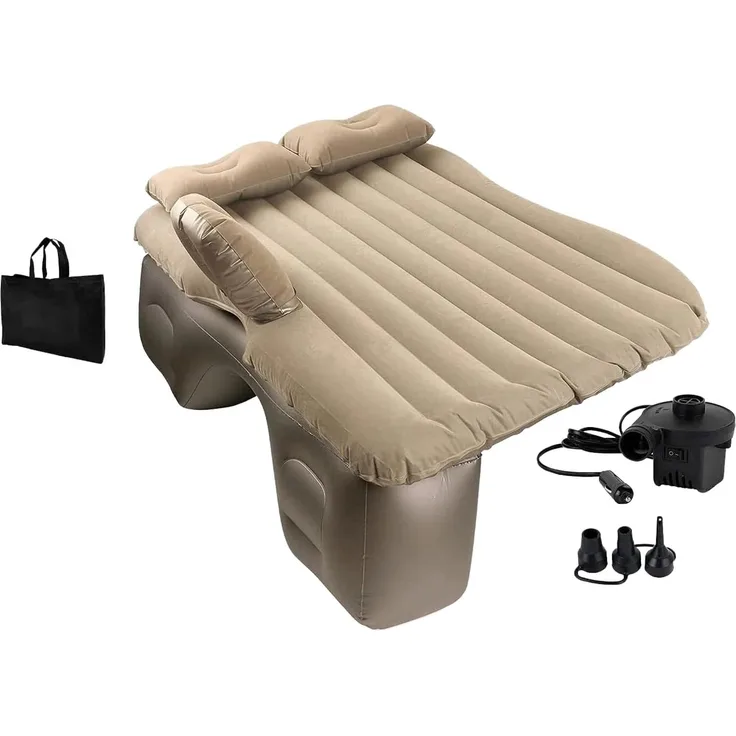 EDIESI, Luftmatratze Auto, Aufblasbares Bett, Autobett, Schlafmatratze, mit 12V elektrischer Luftpumpe und 3 Adaptern, Schnelle Inflation und Deflation (Beige)
